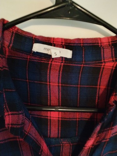 Maurice's Plaid Flannel sz S button up 1 pocket Navy & Red - Picture 3 of 6