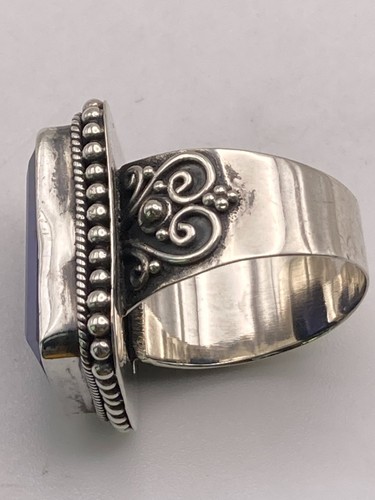 Vintage Sterlingsilber großer rechteckiger Bali Stil Lapislazuli Ring Größe 7 - Bild 8 von 10