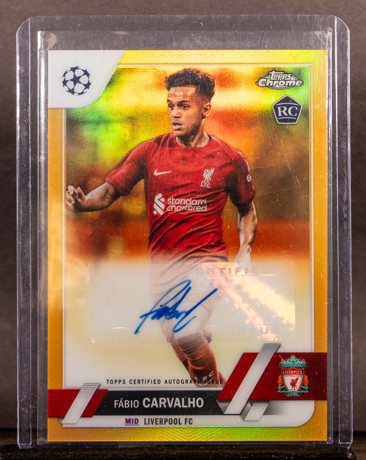 Fabio Carvalho 2022-23 Topps Chrome UEFA CA-FC Gold Refractor RC Rookie Auto /50