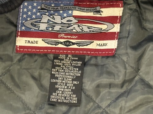 Vintage 90s NO FEAR Men's Varsity Bomber Jacket Black/Gray Suede USA Flag Sz XL - Picture 12 of 13