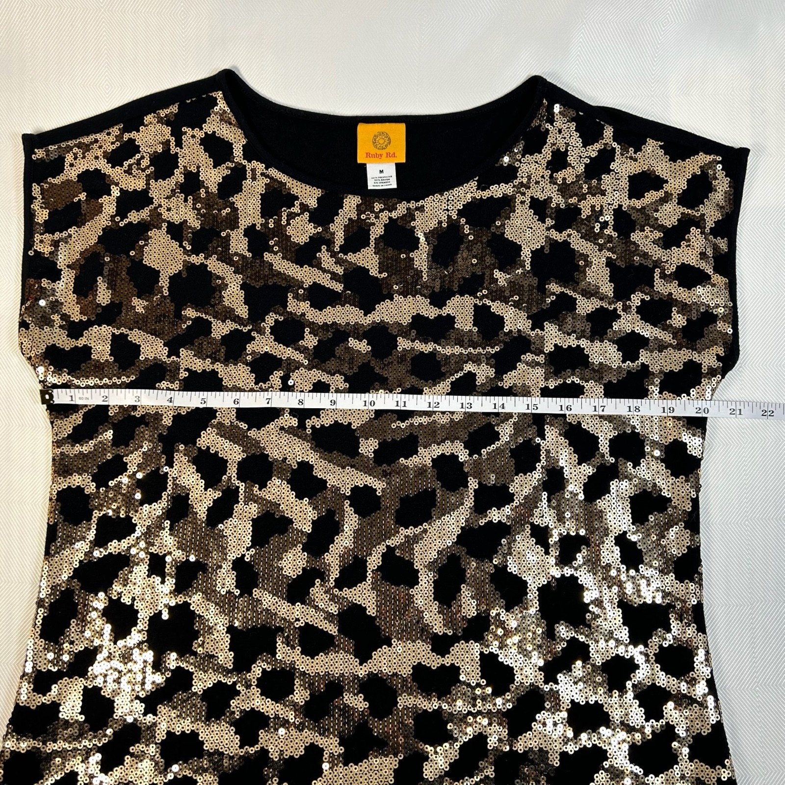 Ruby Rd. Leopard Sequin Black/Gold Short Sleeved … - image 4