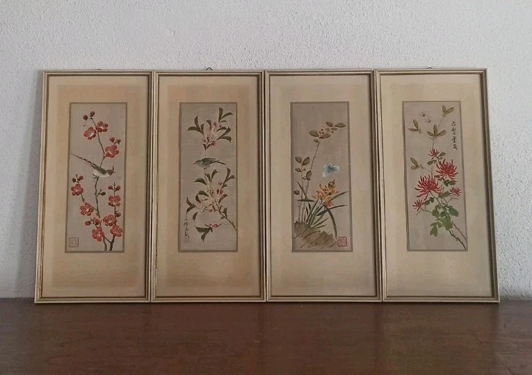 Traditionelle Original Seidenmalerei Vogel & Blume auf Seide signiert China alt - Bild 1 von 4