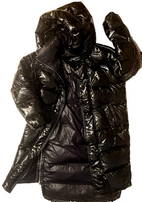 Dept. Anonym Unisex Hooded Shiny Black Puffer Down Coat Zip&Snap Closure sz M/L