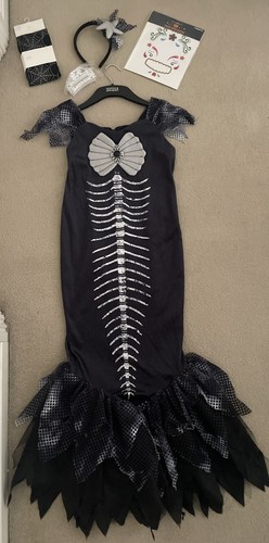 Hallows Eve Designer Girls Halloween Zombie Mermaid Dress Tights Face Jewel Hair