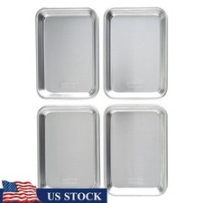 Aluminum 4 Pack Baking Sheets 1/8 Size Versatile Oven Safe Cooking Trays Silver