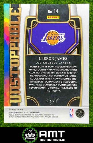 2023-24 Panini Select LeBron James Unstoppable Black Finite Prizms 1/1 Lakers - Picture 2 of 3