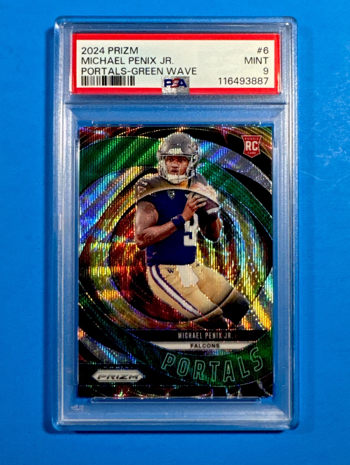 2024 Panini Prizm Football Michael Penix Jr Portals Green Wave RC #6 PSA MINT 9