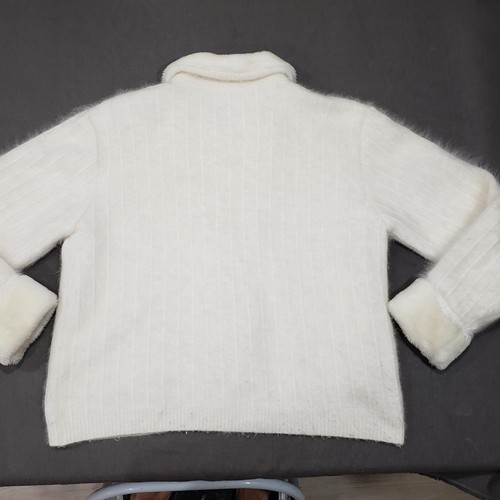 Vtg Venesha Sweater Womens L Angora Blend Faux Fur Collar Cuffs Lined Cardigan - Picture 6 of 15