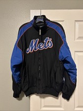 Vintage Majestic New York Mets MLB Full Zip Jacket Large Black/Blue Orange Trim