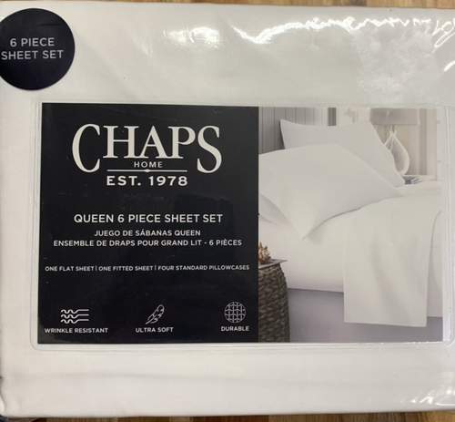 Chaps Ralph Lauren 6-teiliges weißes Queen-Bettwäscheset (4 Kissenbezüge) NEU