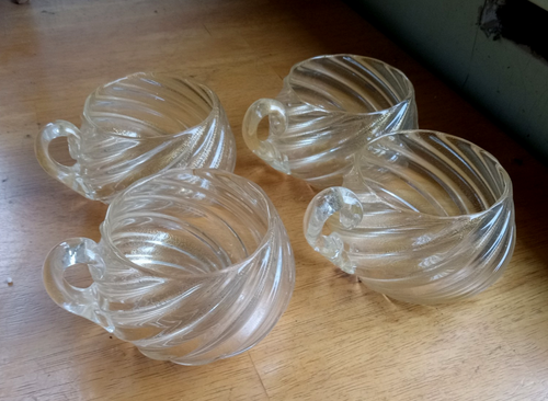 1940s MURANO ART GLASS SET OF 4 SEGUSO SWIRLED GOLD AVENTURINE CUPS PONTILED - Picture 3 of 11