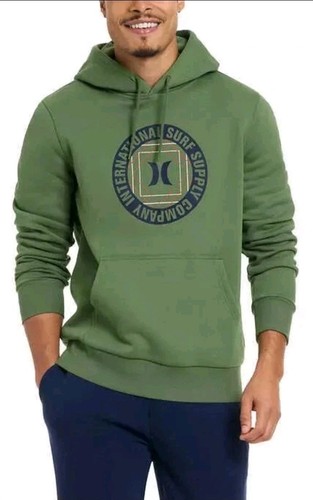Hurley Size M Surf Graphic Pullover Heavy Sweatshirt Hoodie Olive Green Ca11