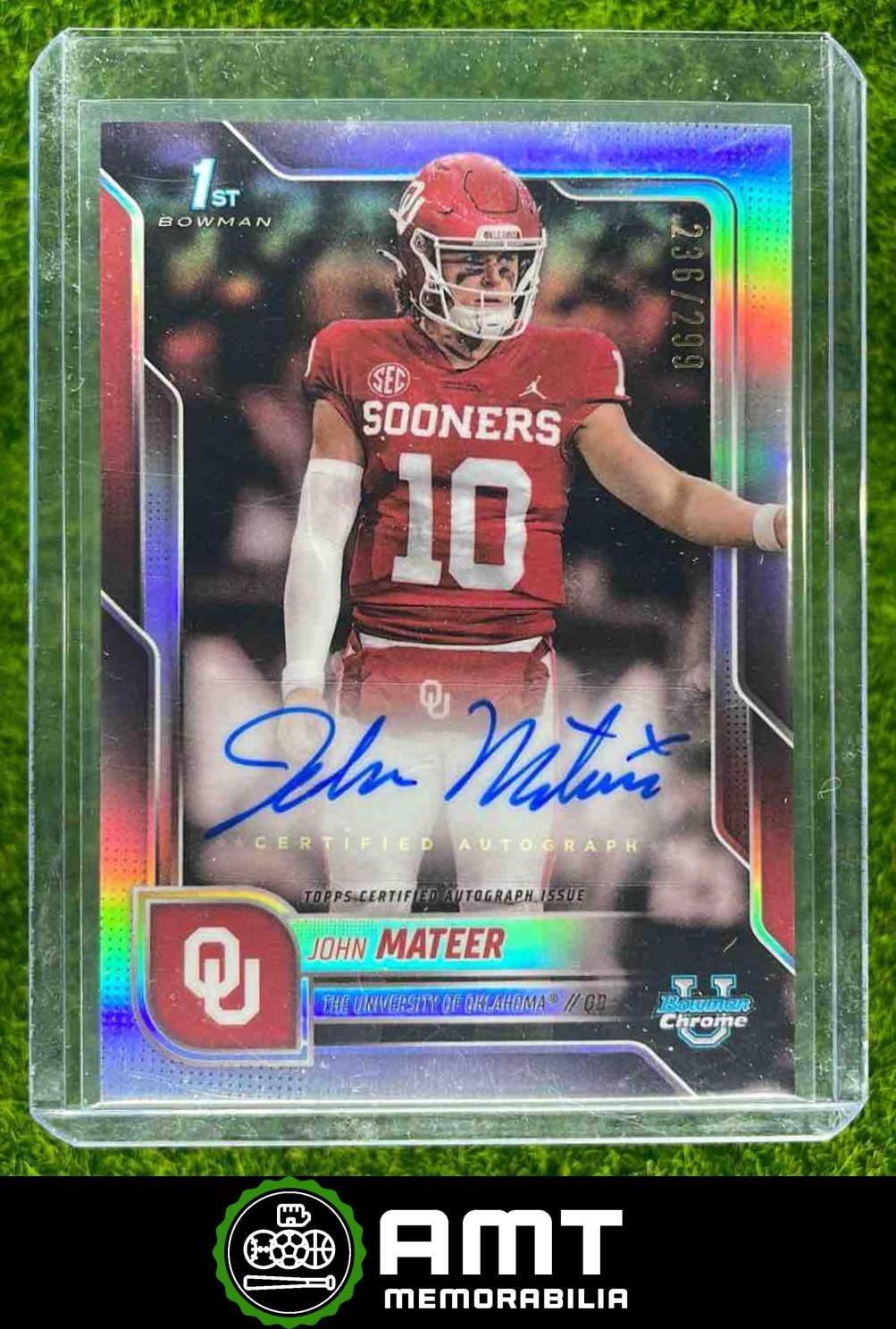 John Mateer 2025 Bowman Chrome University 236/299 Prospect Auto Refractor BCA-JM