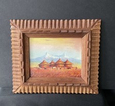 Pintura al óleo sobre lienzo de pueblo ecuatoriano en miniatura OSWALDO MONCAYO (1923-1984)