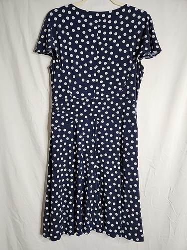 Lauren Ralph Lauren Dress Size 14 Navy Blue & White Polka Dot Jersey Faux Wrap - Picture 2 of 14