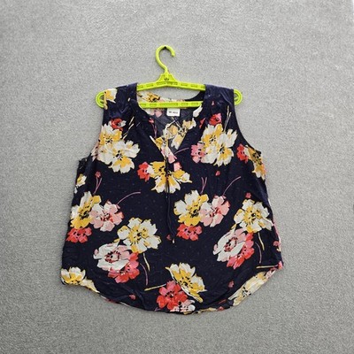 Old Navy Women Blouse XL Navy Floral Button Scoop Neck Front