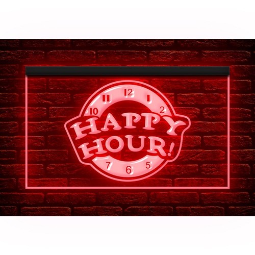 Happy Hour Beer Bar Lounge Man Cave Dual Color Two Tone illuminated Neon Sign - Picture 12 of 25