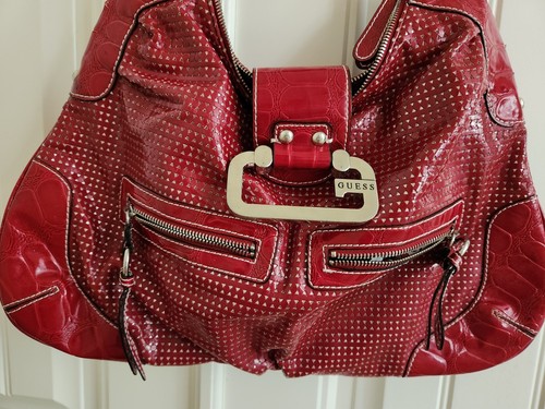 Guess G Hobo Shoulder Purse Moto Y2k Perforated Cutout Faux Crocodile Alligator - Picture 11 of 21