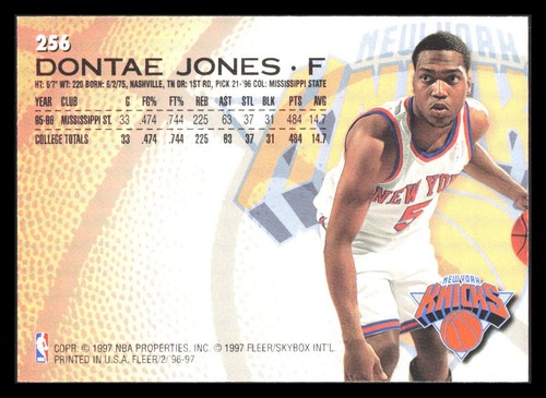 1996-97 Fleer #256 Dontae' Jones Rookie Basketball Card - Picture 2 of 2