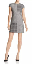 NWT Alice + Olivia Coley Plaid Patchwork Mini Dress Gray Black Wool Blend Size 8