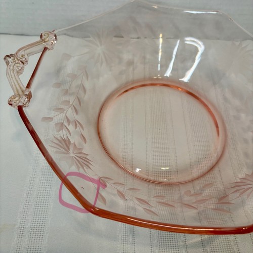 Pink Etched Depression Glass Octagonal Serving Dish 11 x 9 x 2.5" -Exquisite - Picture 9 of 9