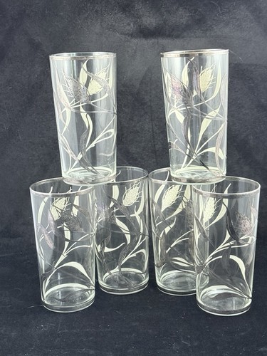 Set of 6 Silver Rimmed Glasses Highball 5 1/4" Tall MCM Vintage Barware - Picture 4 of 4