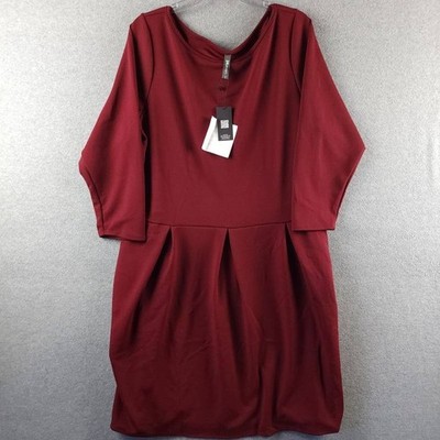 24seven Comfort Apparel Plus Size Perfect Fit and Flare Pocket Dress 3X Burgundy