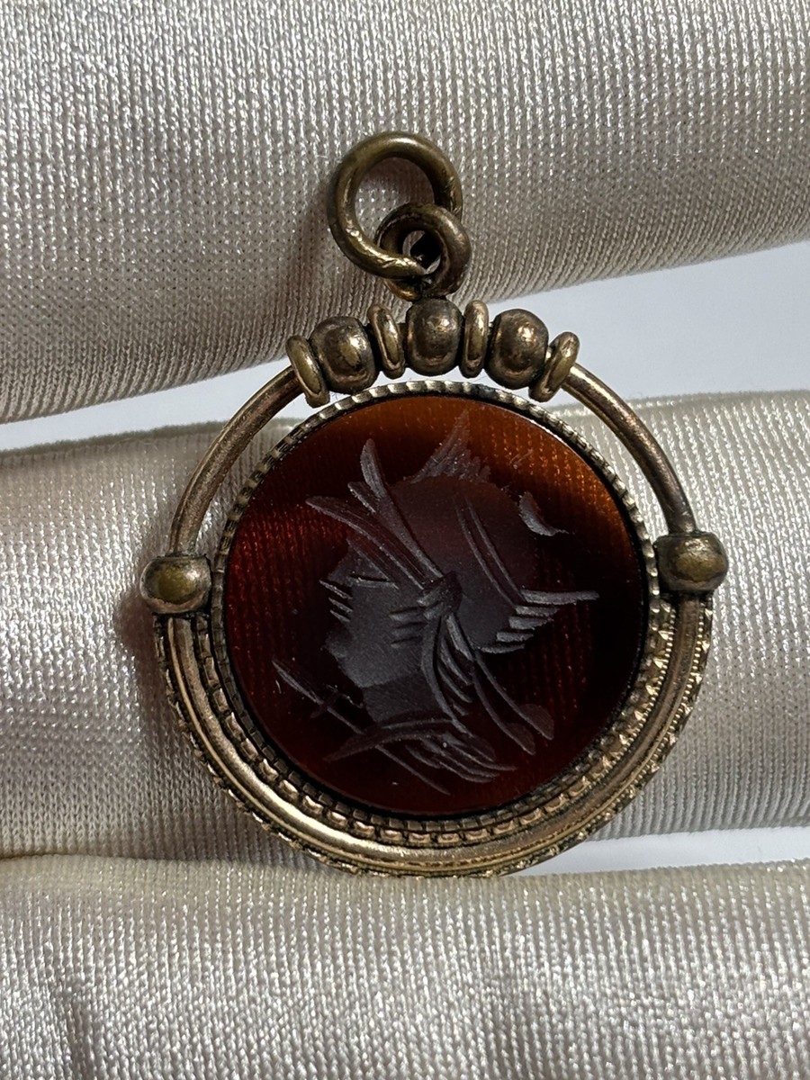 Vintage Victorian Carved Carnelian Intaglio Centurion Fob Charm View 2