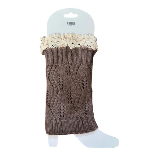 Icon Collection Brown Boot Leg Warmers with Lace Top One Size NWT - Picture 2 of 5