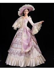 Champagne Ball Gown Wedding Court Long Sleeves Dress Cosplay Costume Halloween