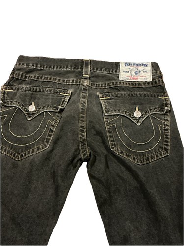 True Religion Jeans Mens 34X27 Black Straight Big T Flap Pocket Y2K - Picture 17 of 24