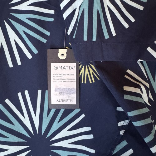 Matix Men's Button-up Short Sleeve Shirt Navy Blue Starburst Design Size XL NWT - Picture 12 of 16