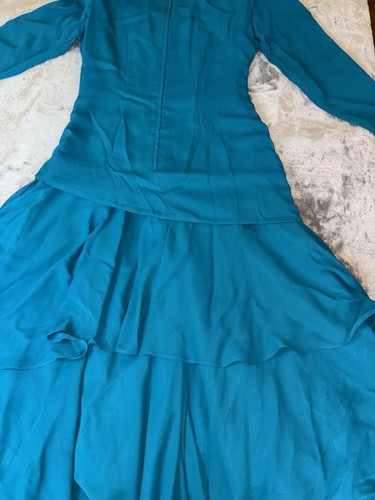 Abito vestito vintage Alyce Designs perline paillettes taglia 10 colore blu verde usato in ottime condizioni - Foto 24 di 24