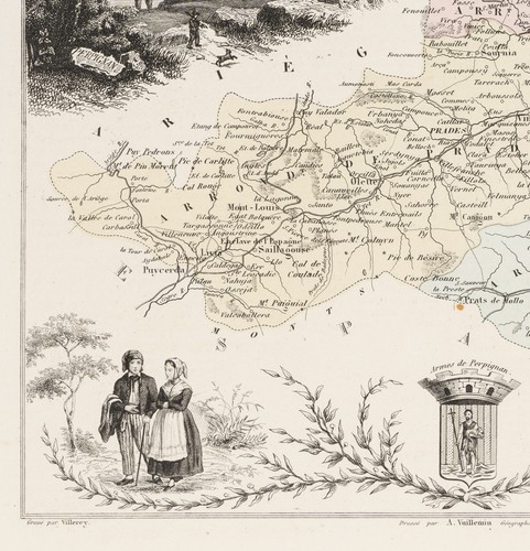 A. VILLEREY (1754-1828), Mapa de los Pirineos Orientales, Grabado en cobre Romance - Imagen 3 de 5