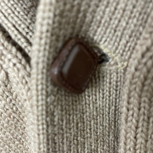 VTG MCM Button Up Tan Cable Knit Grandpa Cardigan Wool Sweater Hipster Men S/M - Picture 10 of 13
