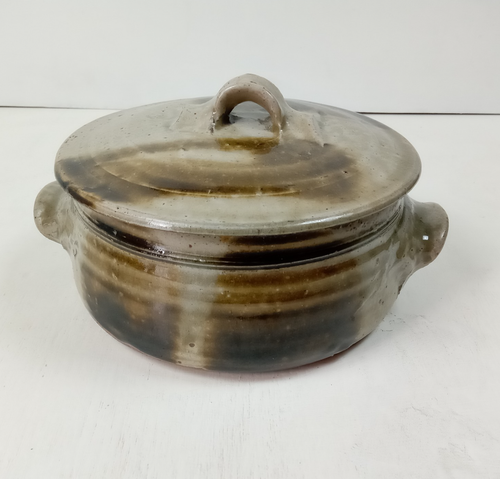 Vintage Studio Pottery Lidded Casserole Dish & Spout Rustic Brown Green Glaze - Picture 9 of 15