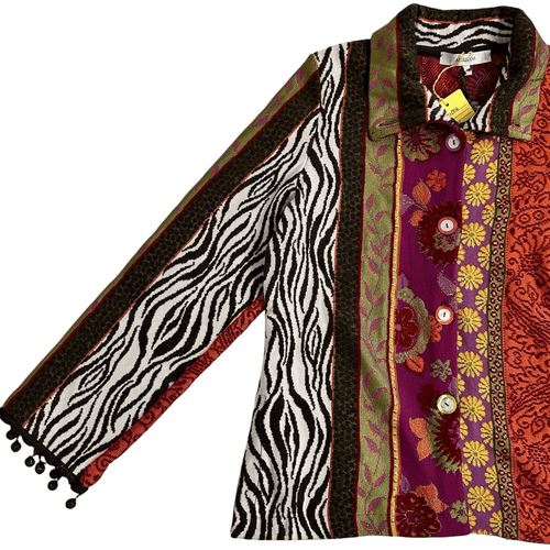 Azuleros NWT French Boho Jacquard Knit Jacket M Mix Print Flora Zebra Statement - Picture 13 of 17