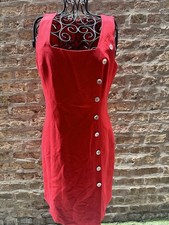 Spiegel Red Linen Button Dress Women 8 M Chic Elegant Midi Vintage Mother Pearl