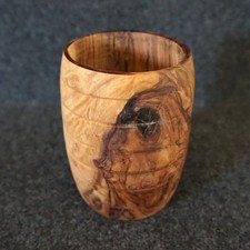 Wood Pencil Pen Holder Desk Accessory Handmade Grooves Light Dark Tones *READ