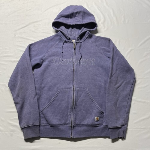 Carhartt Hoodie Sweatshirt Womens XS Blue Zip Spell Out Hipster Workwear Hipster