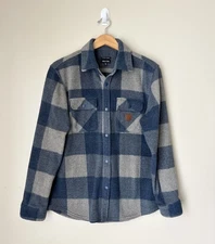 Brixton Men's Bowery Arctic Fleece Shirt Size Medium Relaxed Fit Blue Plaid
