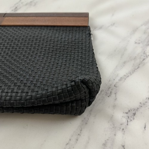 Maurizio Taiuti Wood Frame Clutch Purse Bag Black Woven Made in Italy Folding - Bild 3 von 6