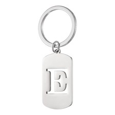 Initial Letter Key Chain, A-Z KeyChain Pendant Key Ring, Silver Letter E 