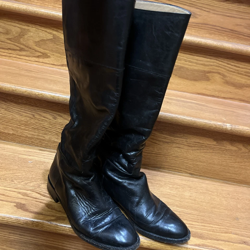 Botas hasta la rodilla de cuero genuino talla US 8 negras Foto 3 de 4