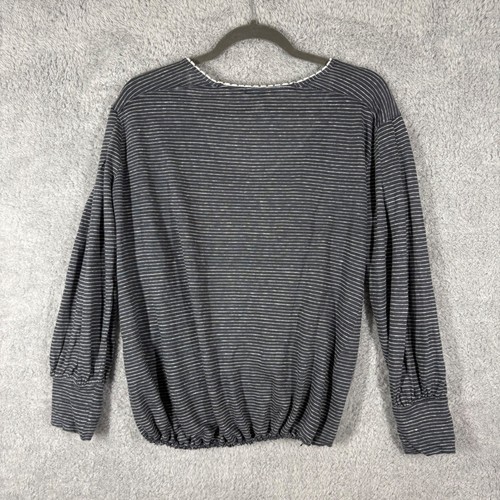 Sundance Mariner Journey Linen Slub Knit Top Size S Navy Blue Stripe V Neck - Picture 2 of 6