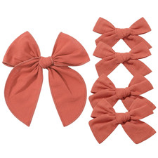 5PCS Wine Red Cotton Linen Hair Bows for Girls Handmade Alligator Clip Hair Acce