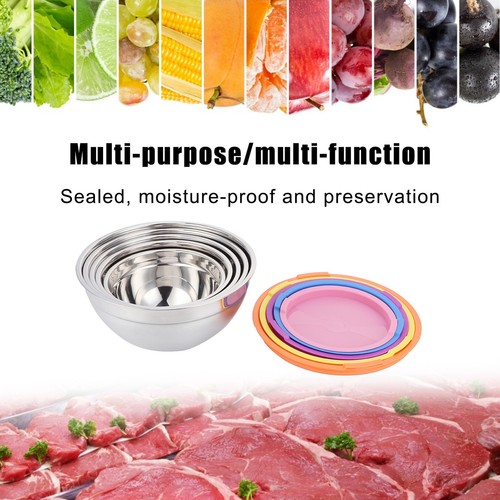 5pcs/set Stainless Steel Mixing Bowl Food Storage Preservation Box with Lids - Picture 10 of 12