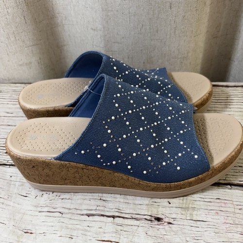 Bzees Women's Royal Slip-On Wedge Slides Sandal Pearls Rhinestone Sz 10W NEW - Picture 4 of 10