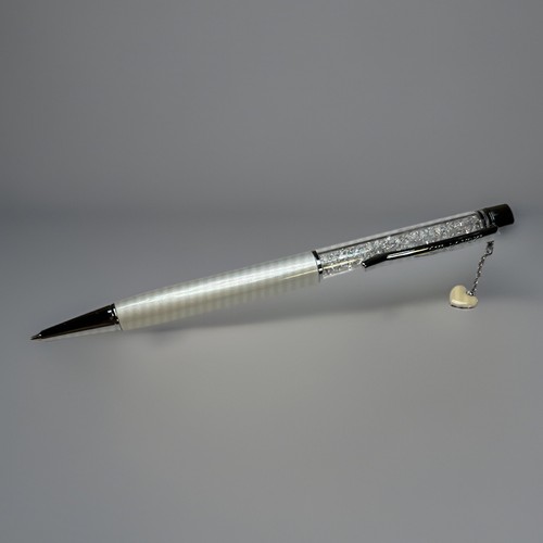 Swarovski Kristall Kugelschreiber, weiß mit weißem Herzanhänger  - Bild 1 von 6