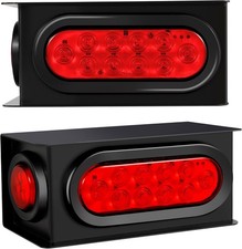 2PCS Steel Trailer Light Box Kit with 6" Oval Red 10-LED Tail Lights, Reverse Li
